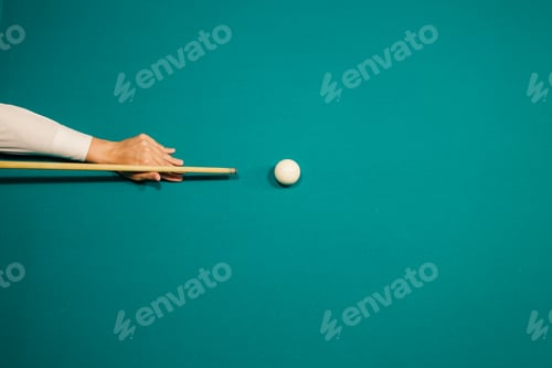 Preview: Billiard player at billard table or snooker american billiards pool sport game