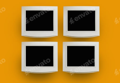 Preview: Four displays of retro PC on yellow background