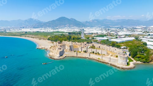 Preview: Aerial view of the Mamure Castle or Anamur Castle in Anamur Town, Turkey