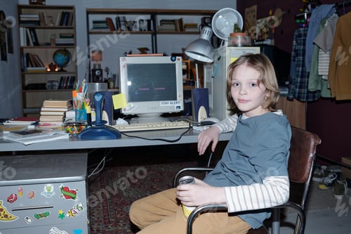 Preview: Portrait of Child Sitting at Desk in Home Office