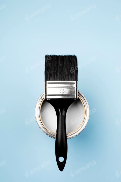 Preview: Paintbrush Resting On Open Paint Can Against Background