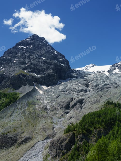 Preview: Mountain landscape along the road to Stelvio pass at summer. Glacier