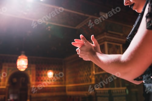 Preview: Woman clapping hands and dancing on scene