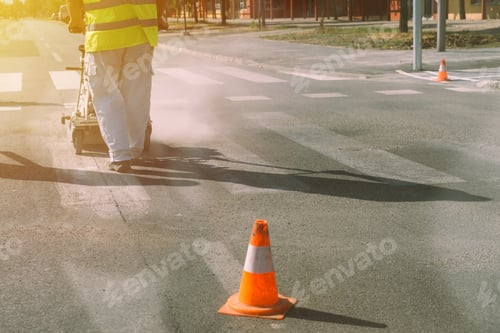 Preview: Worker is painting zebra pedestrian crosswalk