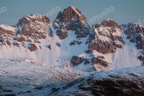 Preview: Beautiful shot of Italian Dolomites on background of the gloomy sky