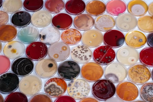 Preview: Colorful Bacterial Cultures in Petri Dishes