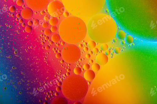 Preview: Macro photography of the multicolored round drops. Looks like molecule structure.