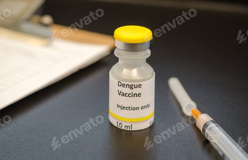 Preview: Dengue virus vaccine vial with syringe