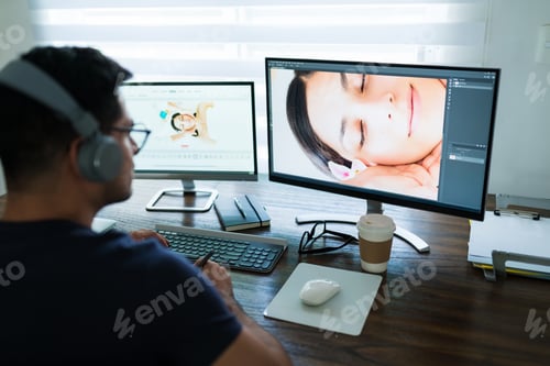 Preview: Male Freelance Editor Looking At Computer