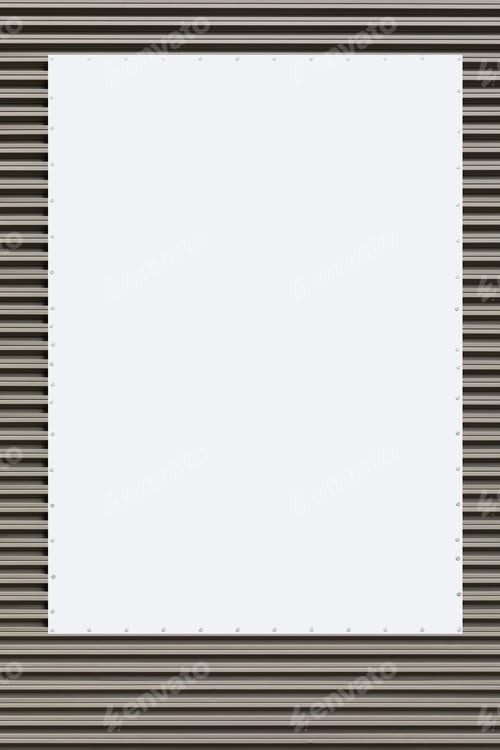 Preview: Front view of gray galvanized surface with long vertical board with copyspace.