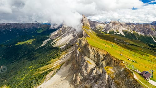 Preview: Seceda mountain seen from tourist observation point on slope