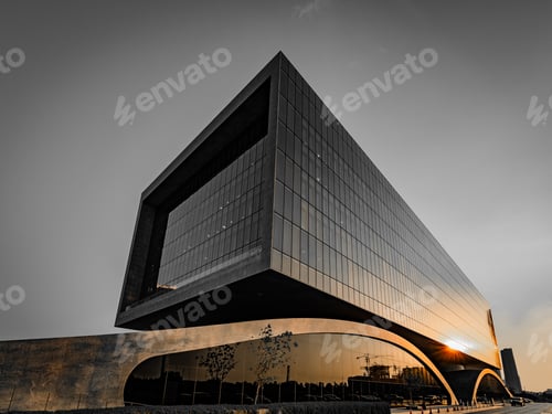 Preview: Closeup of a modern building with a cloudless sky in the background