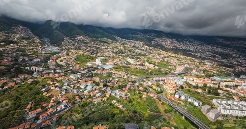 Preview: Aerial drone view of Funchal town, Madeira, Portugal