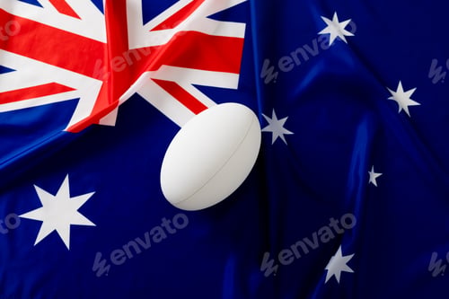 Preview: White rugby ball over flag of australia