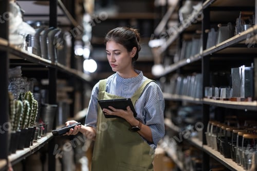 Preview: A Female Entrepreneur in a Family Run Ceramic Business Checking Stock