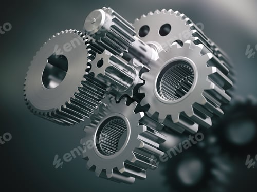 Preview: Engine gears wheels and cogwheels. Industrial background.