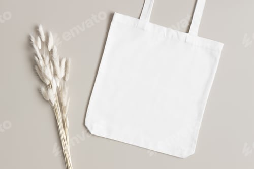 Preview: Blank White Canvas Bag with Plant on Background