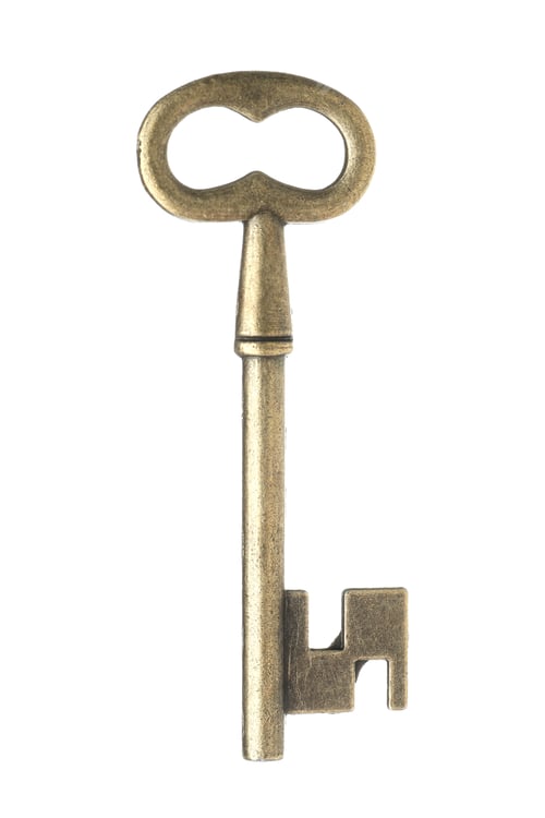 Preview: One bronze vintage key on white background