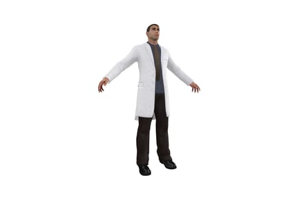 Figure man in lab coat with extended arms