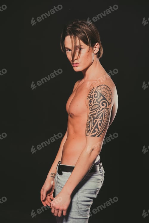 Preview: Model. A Guy With A Naked Torso. Tattoo.