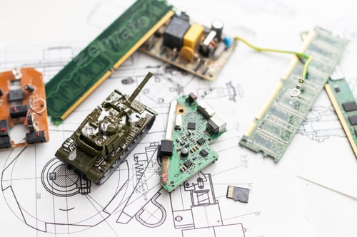 Preview: military tank and microcircuits. green camouflage