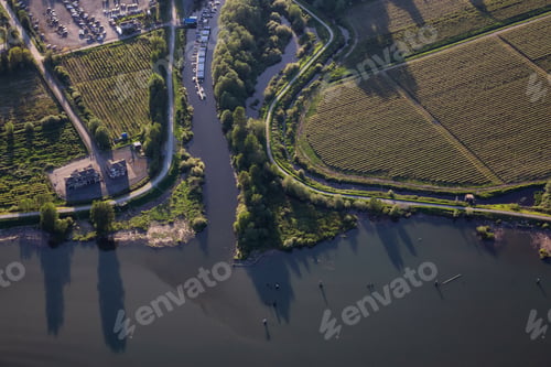 Preview: Aerial view of the farm fields by the river