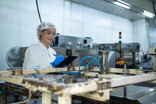 Preview: Food scientist inspecting canned fish production line