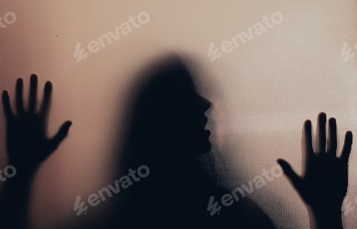 Preview: Shadowy figure behind glass - horror background