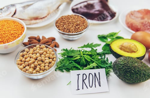 Preview: Foods that contain iron. Selective focus.