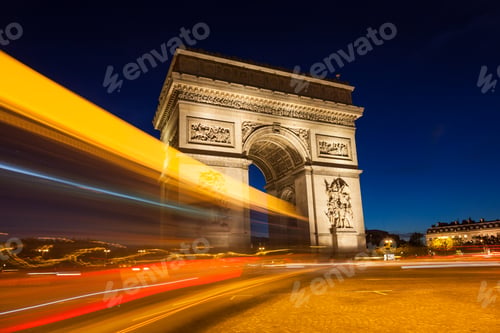 Preview: Night view of Arc de Triomphe - Triumphal Arc in Paris, France