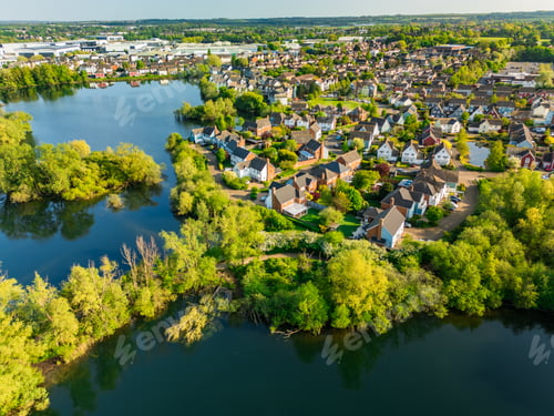 Preview: Aerial drone view of
Leybourne Lakes and housing estate, Aylesford, Kent, England