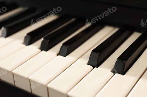 Preview: Modern piano with black and white keys, closeup