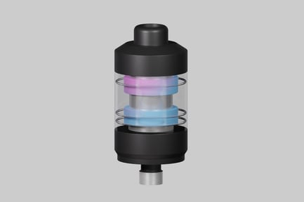Preview: Layered cylindrical device with control knobs and threaded base