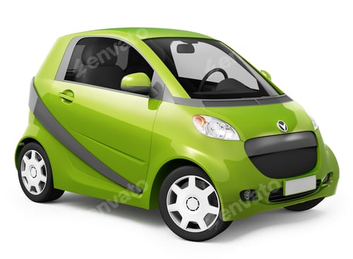 Bright Green Compact Car on White Background