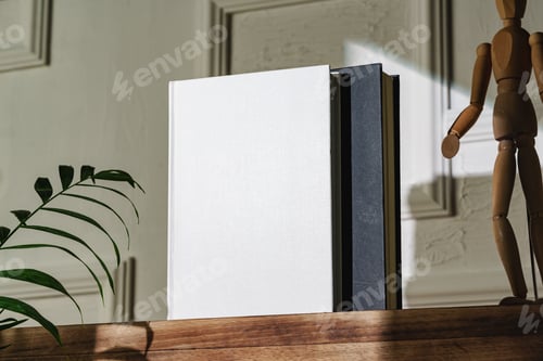 Preview: Two books stand vertically against the wall