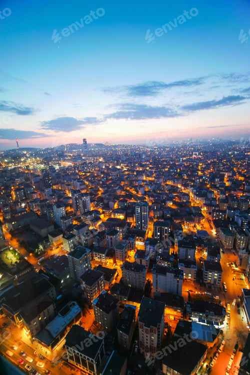 Preview: high angle view of residences buildings in Istanbul city at night
