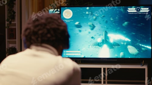 Preview: Player victorious in singleplayer videogame after defeating boss and saving galaxy