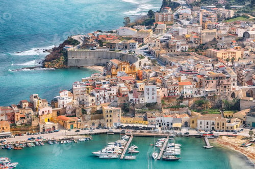 Preview: Astonishing aerial cityscape of Castellammare del Golfo town.