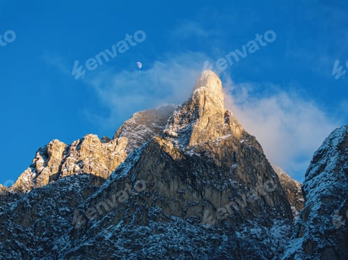Preview: Aerial drone view of snow on the mountains in the Dolomites