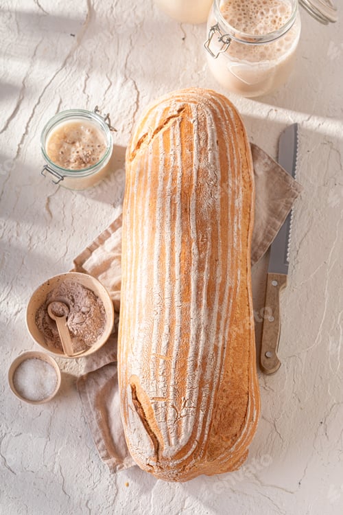 Preview: Healthy loaf of bread made of flour and yeast.