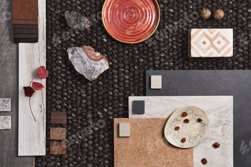 Preview: Stylish flat lay composition of architect moodboard