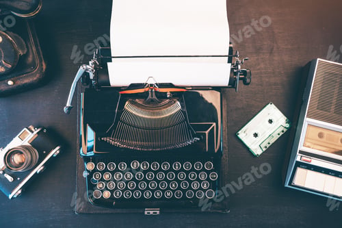 Preview: Top view of vintage journalist workspace