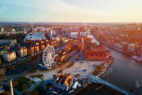 Preview: Aerial view ferris wheel attraction in Gdansk city, Poland.