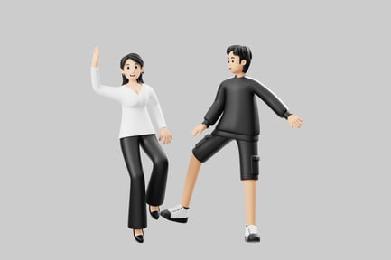 Preview: Stylized cheerful dancing characters couple