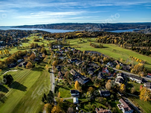 Preview: Aerial view of Drobak golf course, Oslofjord, Norway