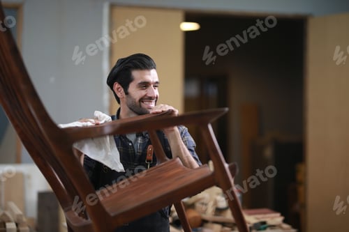 Preview: Carpenters Assembling Furniture, small business workshop office background.
