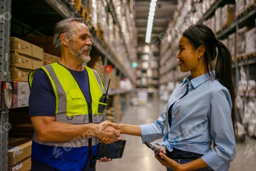 Preview: Logistics employee is service customer at warehouse.