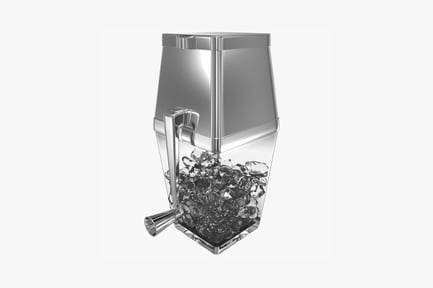 Preview: Stainless steel cocktail shaker with partially open lid and ice
