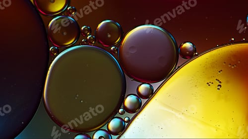 Preview: Abstract Colorful Food Oil Drops Bubbles and spheres Flowing on Water Surface