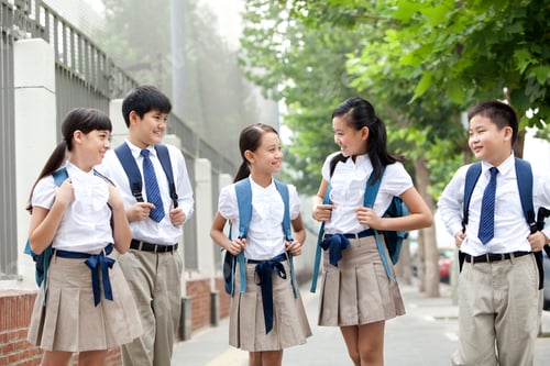 Preview: Lovely schoolchildren in uniform on the way to school